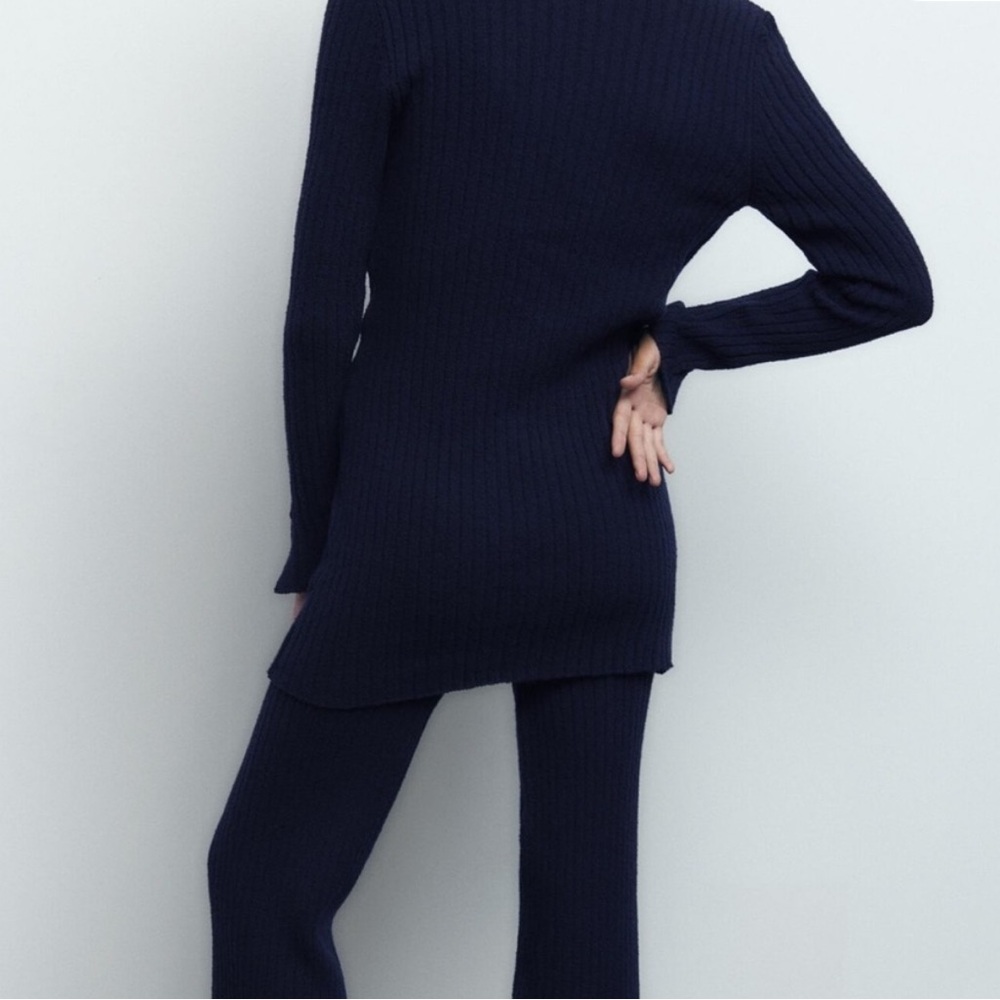 Zara navy Ribbed knit Wide Leg Pants & long Cardigan Set size small - Picture 9 of 9